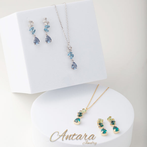 Set dorado y cristales en gota
