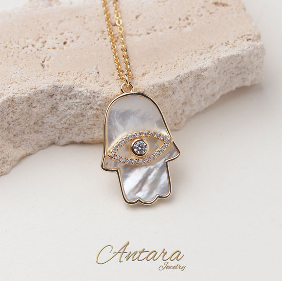 Collar hamsa de madre perla