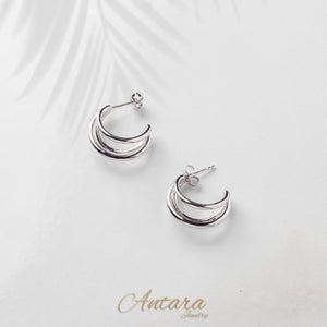 Aretes argolla tres filas lisas