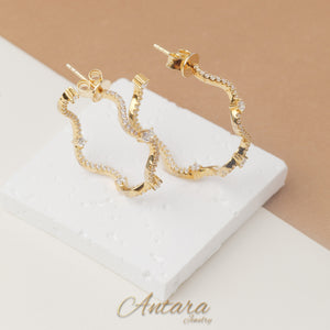 Aretes argollas de cristales ondulada