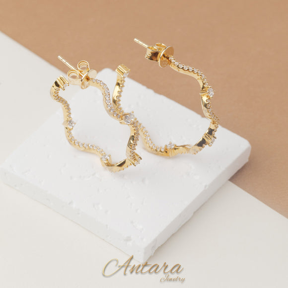 Aretes argollas de cristales ondulada