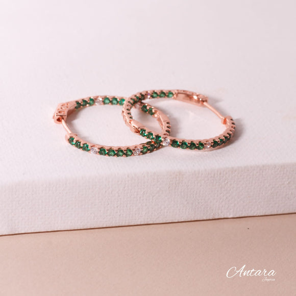 Aretes argollas rose gold con cristales