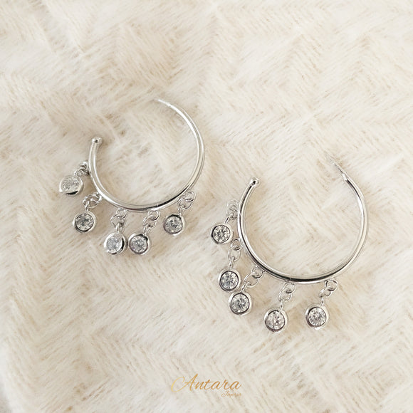 Aretes argollas Plata 925 y dijes circonias colgantes