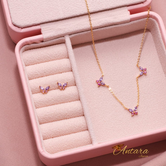 Set Mariposas tonos rosa y baño de oro